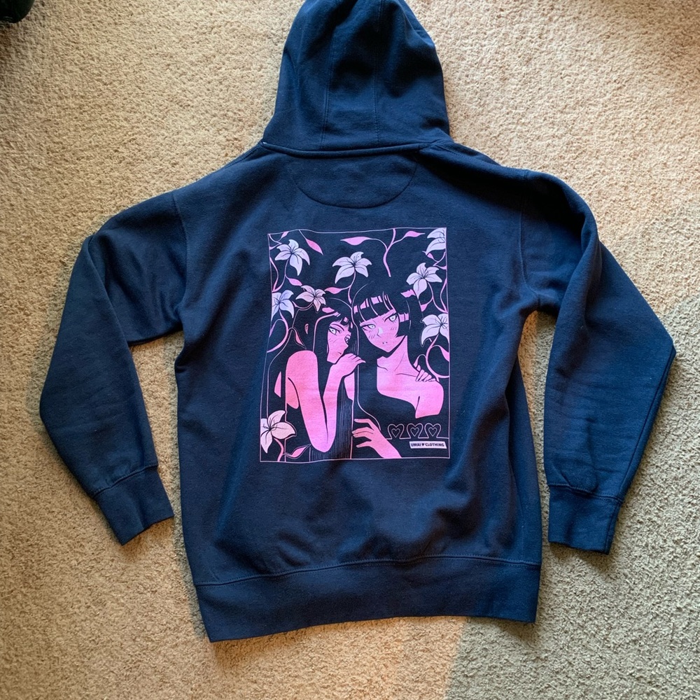 Black Hoodie with Pink Graphic Back Print - Men Sweater